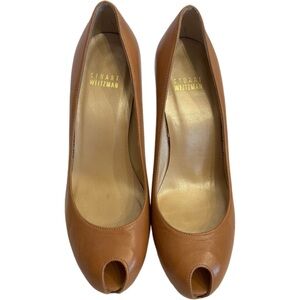 Stuart Weitzman Victoria Adobe Aniline Peep Toe Heels Brown Size 7M